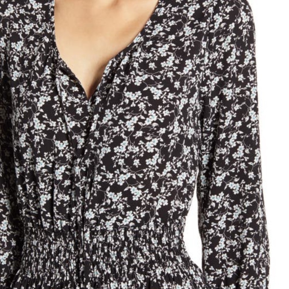 Bobeau Floral Print Smocked Midi Dress